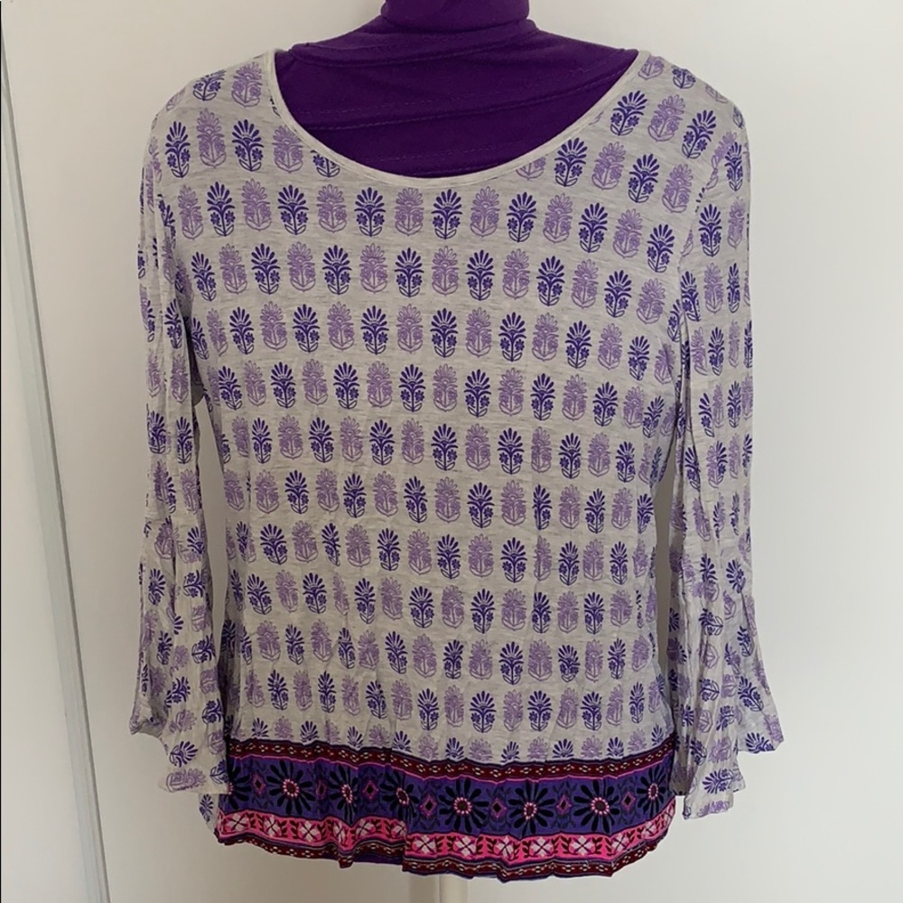 JUSTICE PATTERN FLARED LONG SLEEVE SHIRT